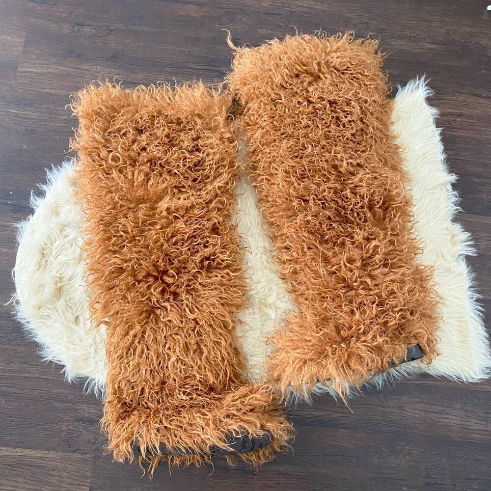 New Brown Shaggy Fuzzy Furry Wide Chunky Over The Knee Faux Fur Boots US 7 - Picture 1 of 6